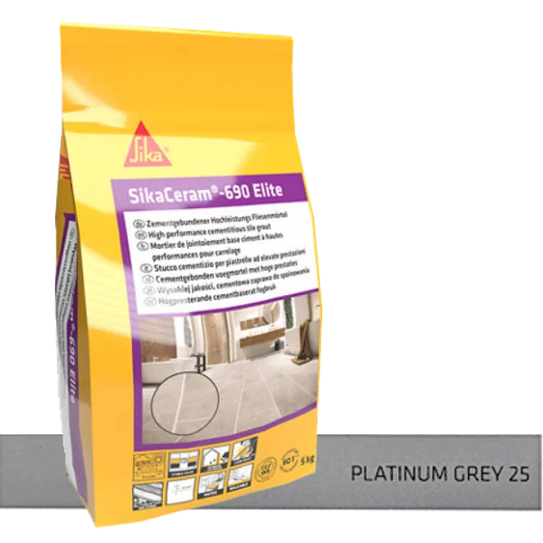 SIKA joint ciment 690 Elite Gris platine 25 - 5Kgs