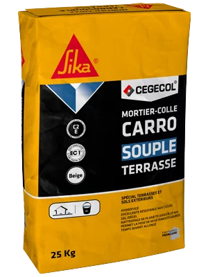 Colle carrelage spéciale terrasse Carrosouple C2 E grise 25Kgs Sika