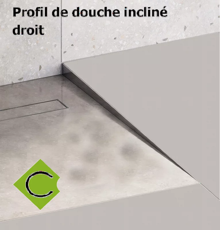 Profilé de douche incliné Inox brossé droit 148cm