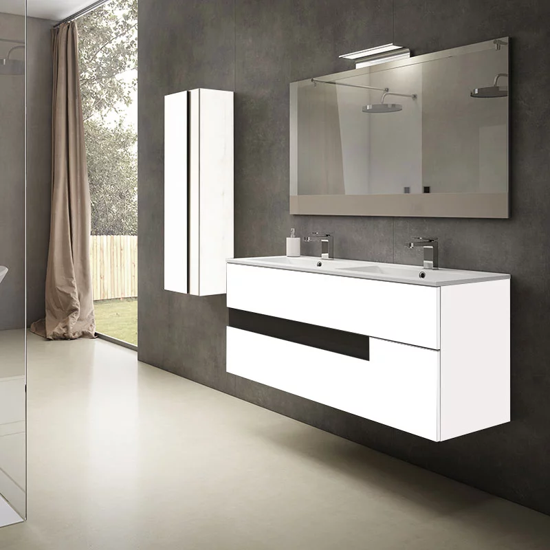 Ensemble meuble VISION + double vasque céramique FLAT - 120cm Nieves/Noir