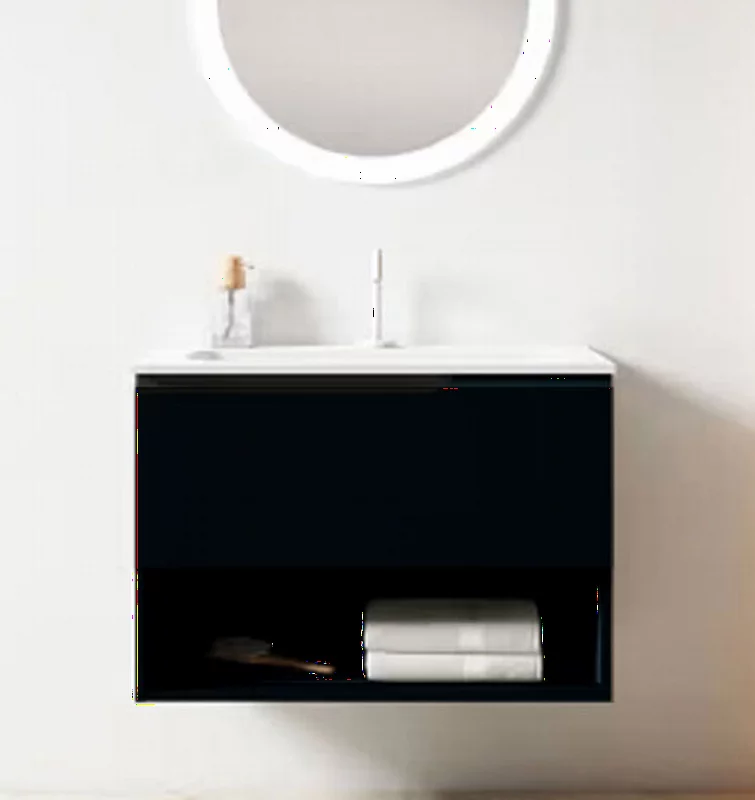Ensemble meuble ELEVEN + vasque céramique FLAT - 80cm Noir