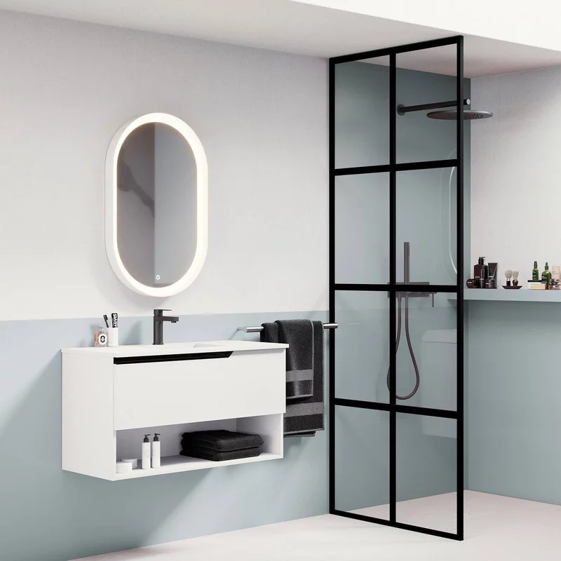 Ensemble meuble ELEVEN + vasque céramique FLAT - 100cm Blanc