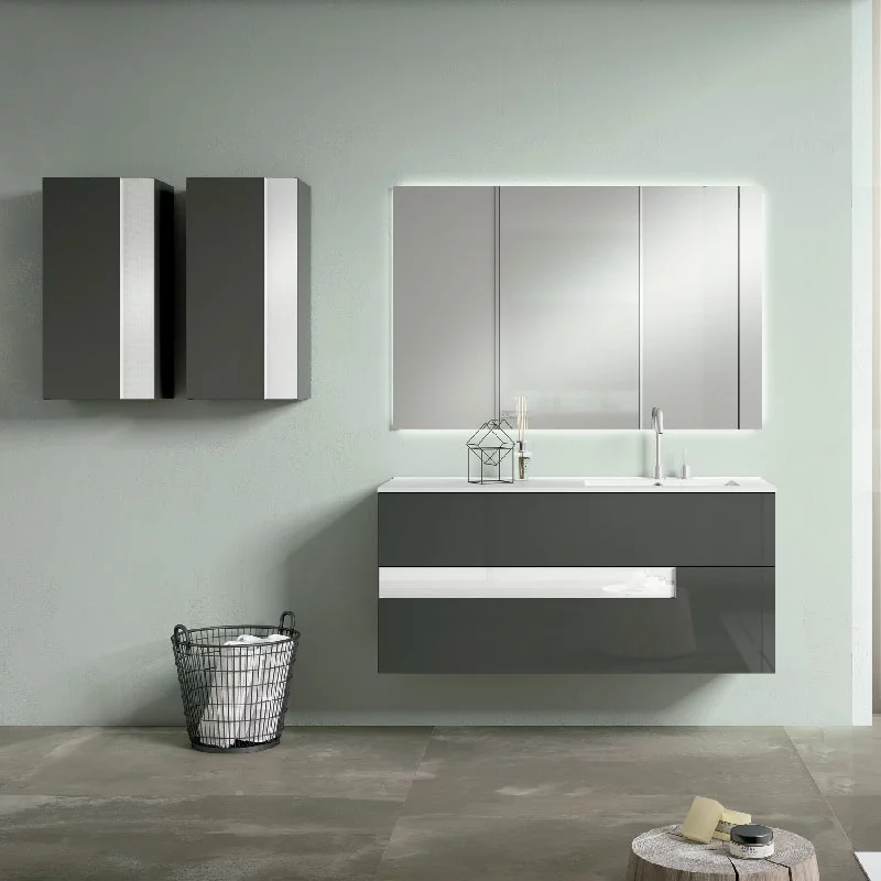 Ensemble meuble VISION + double vasque céramique FLAT - 120cm Gris/Blanc