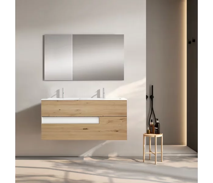 Ensemble meuble VISION + double vasque céramique FLAT - 120cm Costa/blanc