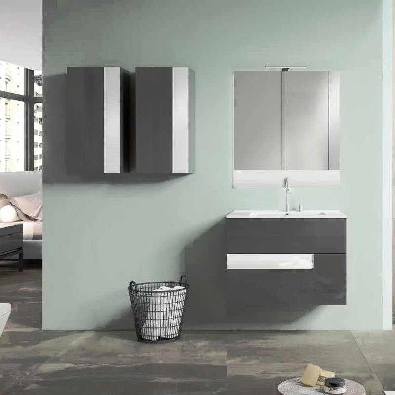 Ensemble meuble VISION + vasque céramique FLAT - 60cm Gris/Blanc