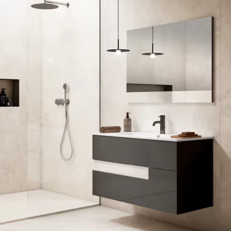 Ensemble meuble VISION + vasque céramique FLAT - 80cm Gris/Blanc