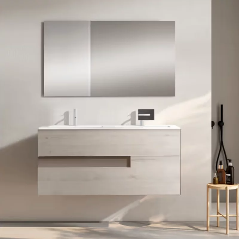 Ensemble meuble VISION + double vasque céramique FLAT - 120cm Abedul/Tortora