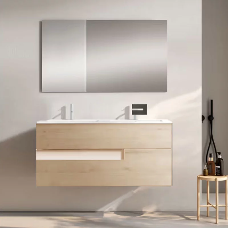 Ensemble meuble VISION + double vasque céramique FLAT - 120cm Aliso/Blanc