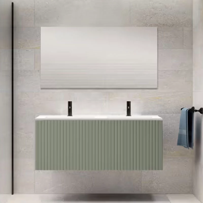 Ensemble meuble BARI + double vasque céramique FLAT - 120cm Musgo