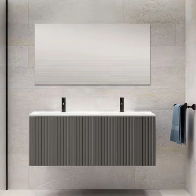 Ensemble meuble BARI + double vasque céramique FLAT - 120cm Ceniza