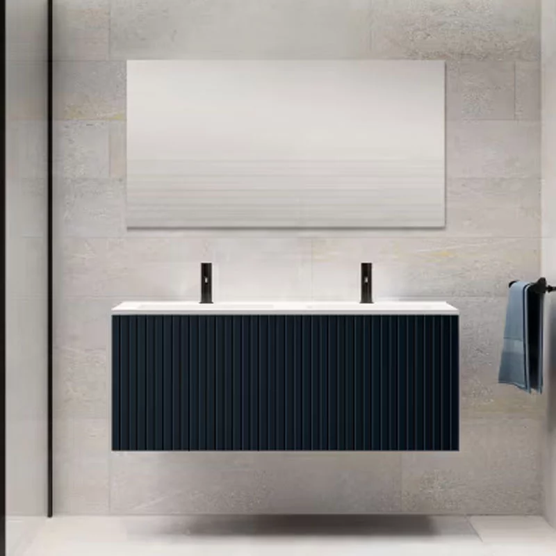 Ensemble meuble BARI + double vasque céramique FLAT - 120cm Navy