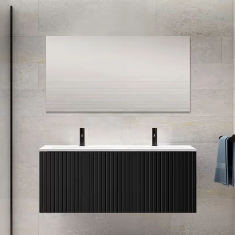 Ensemble meuble BARI + double vasque céramique FLAT - 120cm Black