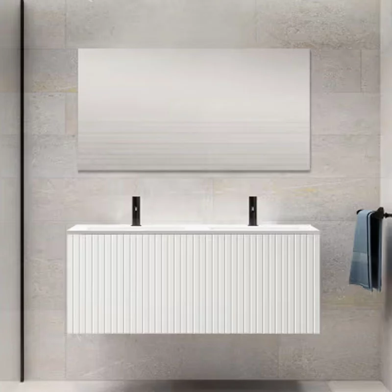 Ensemble meuble BARI + double vasque céramique FLAT - 120cm Blanco