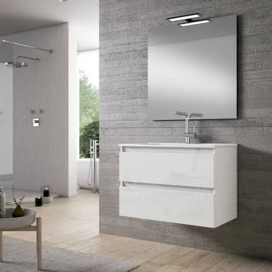 Meuble de salle de bain Box 100cm Blanc Nieve avec vasque