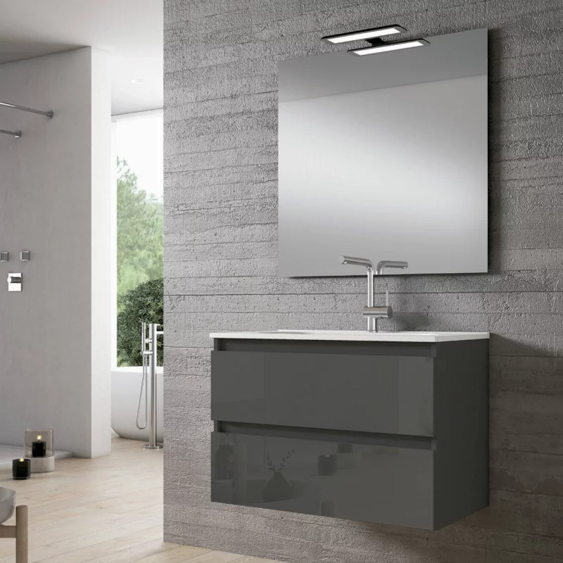 Meuble de salle de bain Box 100cm Gris Osc avec vasque