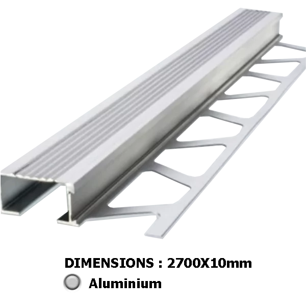10mm Alu - 2.5m Profilé Nez de marche striée
