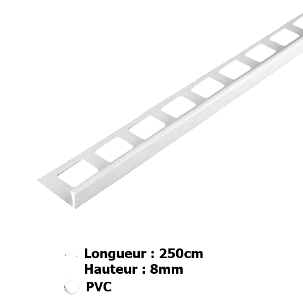 8mm pvc blanc- 2.5m profil droit - LUXP-CPVC8BL