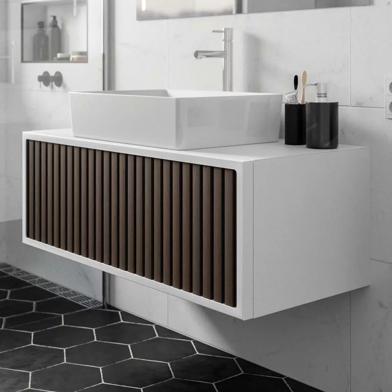 Ensemble meuble ORIENT 60cm blanc-Walnut + vasque céramique NEVADA