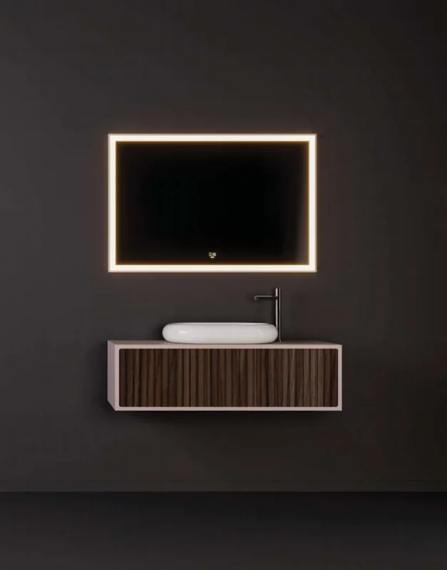 Ensemble meuble ORIENT 80cm blanc-teck + vasque céramique NEVADA