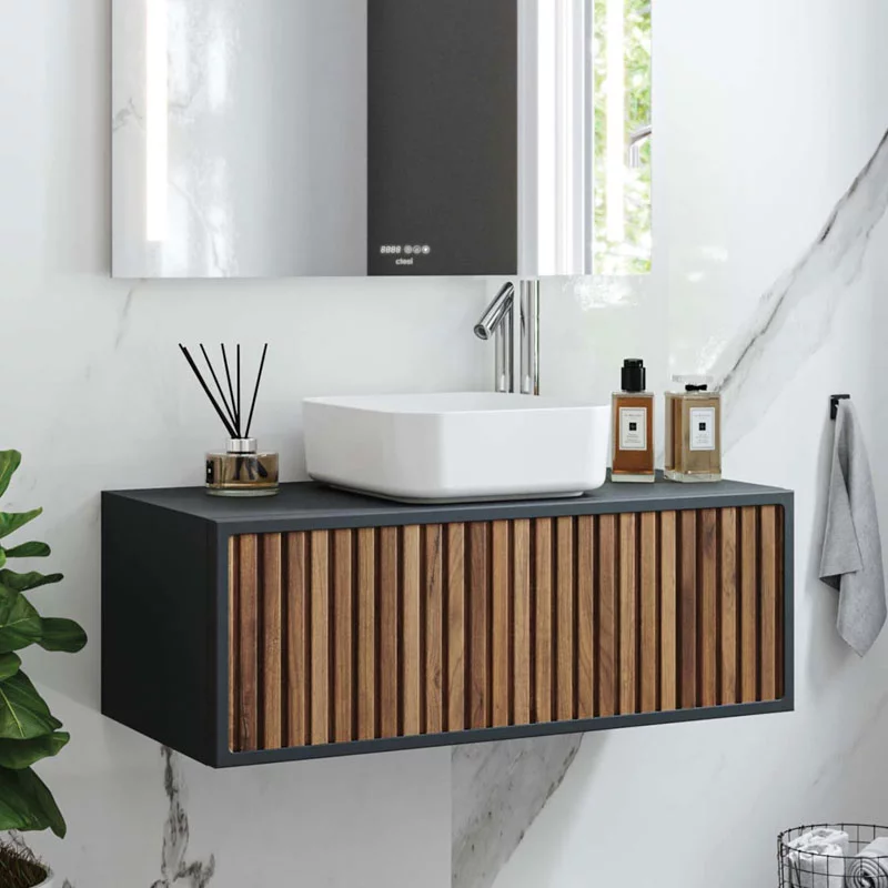 Ensemble meuble ORIENT 120cm Noir-walnut + vasque céramique TUNDRA