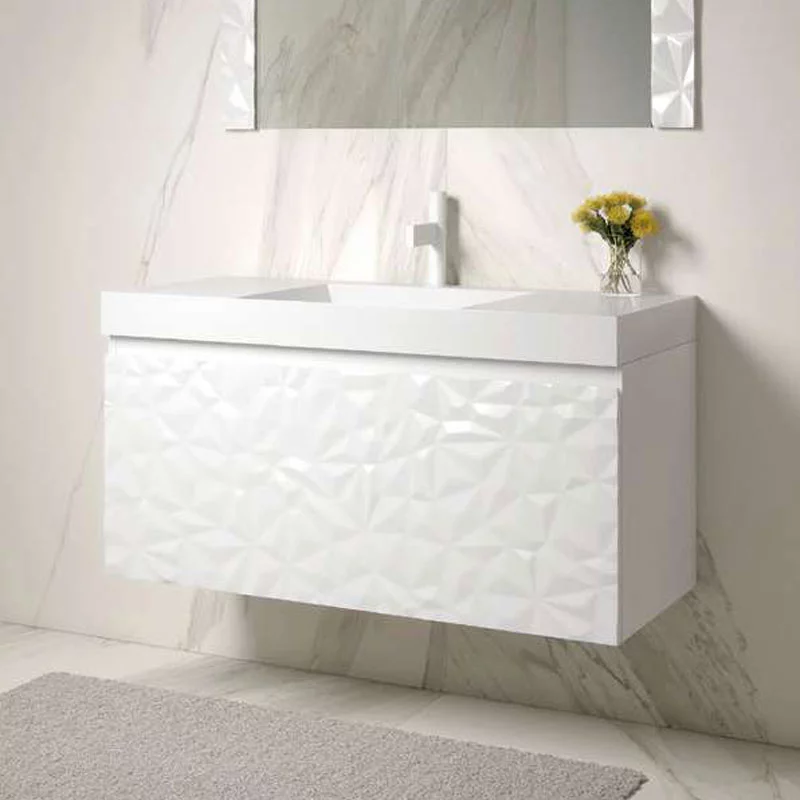 Ensemble meuble DIAMONDS 60cm Blanc + vasque solid surface ICE