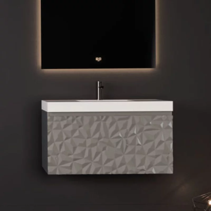 Ensemble meuble DIAMONDS 60cm Gris + vasque solid surface ICE