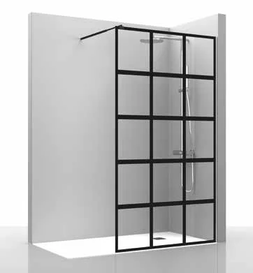 Paroi de douche WALK-IN - 160cm verre décor vintage - profilé noir