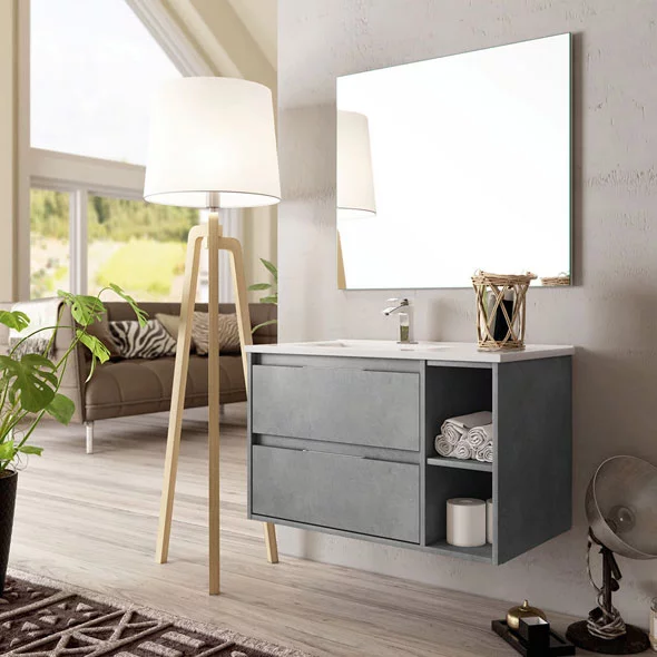 Ensemble Meuble de salle de bains Venus 100cm 2 tiroirs Cemento