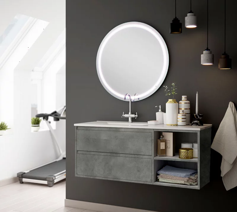 Ensemble Meuble de salle de bains Venus 120cm 2 tiroirs Cemento