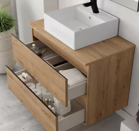 Ensemble Meuble de salle de bains black Inglet 60cm 2 tiroirs Roble Ostippo