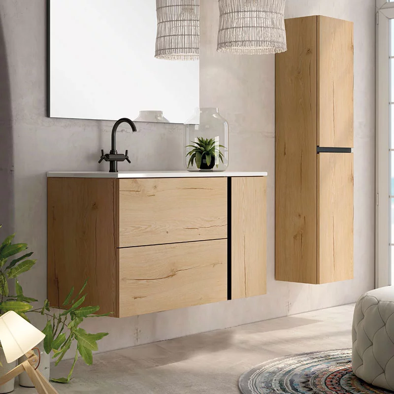 Ensemble Meuble vasque Black Onix 80cm Roble Collet suspendu