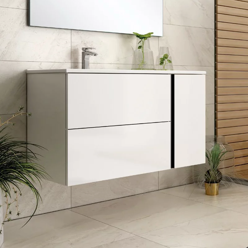 Ensemble Meuble Black Onix 80cm laqué blanc brillant suspendu