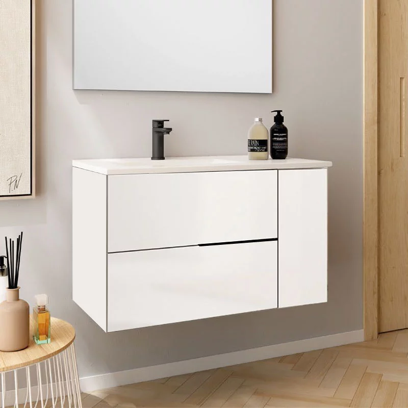 Ensemble Meuble vasque Black Capri 80cm laqué blanc brillant