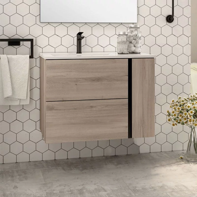 Ensemble Meuble vasque Black Onix 100cm Iron Oak suspendu