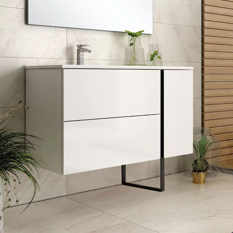 Ensemble Meuble vasque Black Onix 100cm laqué blanc brillant sur pied
