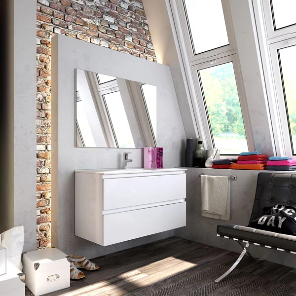 Ensemble Meuble de salle de bains Inglet 100cm laqué blanc brillant