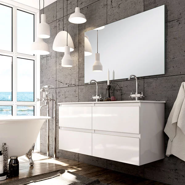 Ensemble Meuble de salle de bains Inglet 120cm laqué blanc Brillant