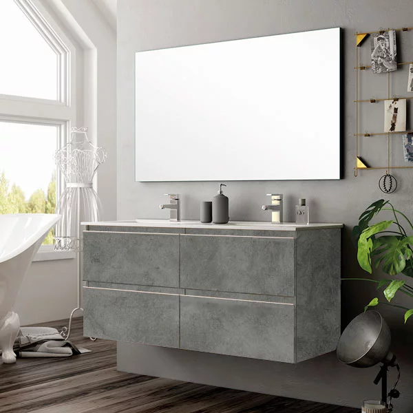 Ensemble Meuble de salle de bains Inglet 140cm double vasque Cemento