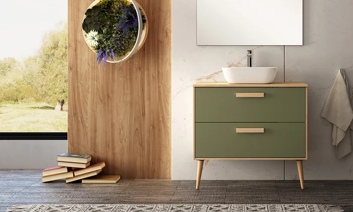 Ensemble Meuble Nordic 80cm Olive Chêne naturel vasque à poser