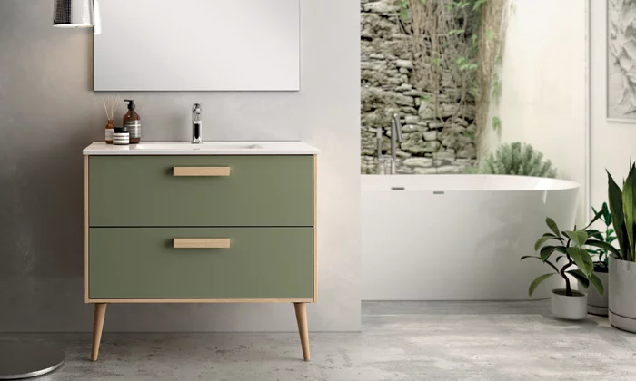 Ensemble Meuble Nordic vasque encastrée 80cm Olive Chêne naturel