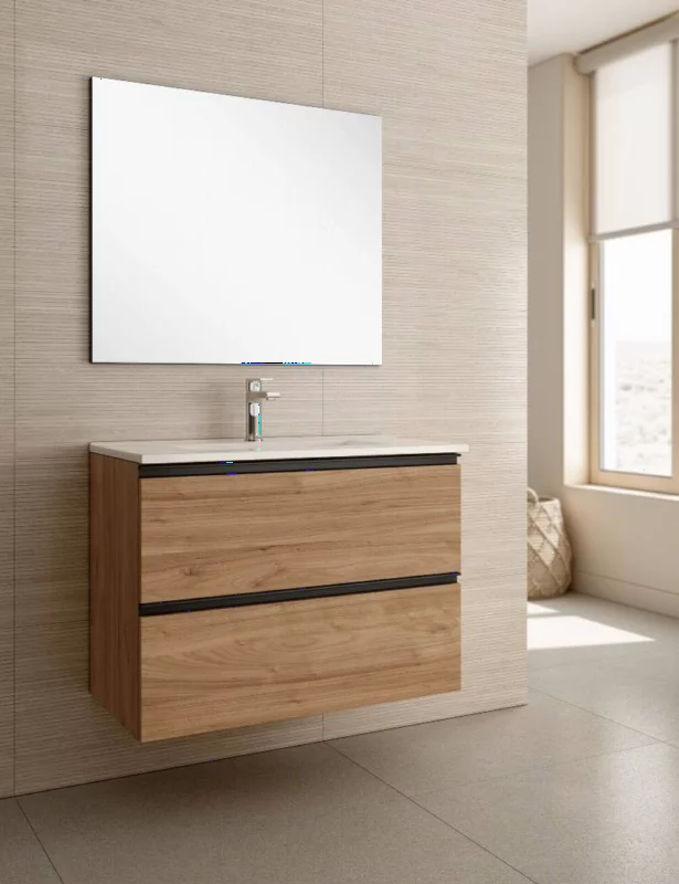 Ensemble Meuble de salle de bains Black Orika 100cm 2 tiroirs Nogal