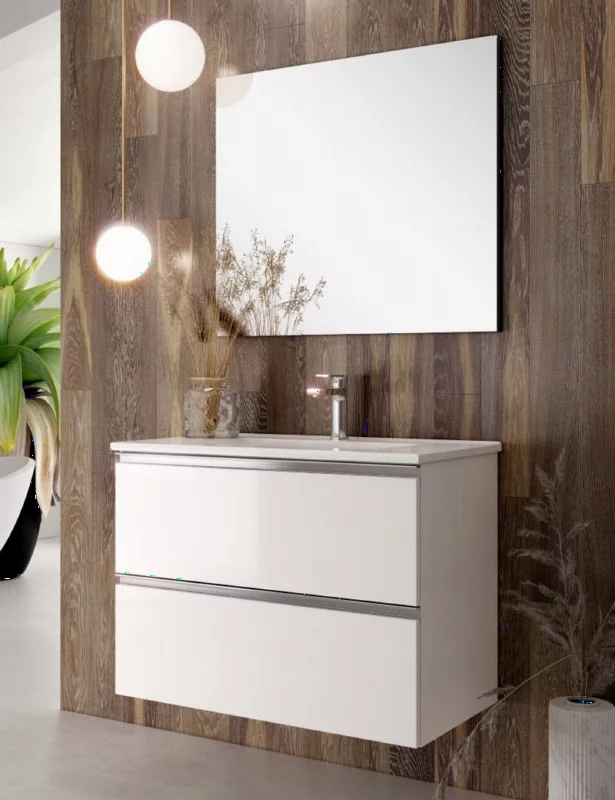 Ensemble Meuble de salle de bains Orika 80cm 2 tiroirs Blanc laqué brillant
