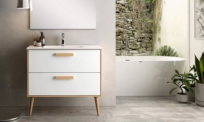 Ensemble Meuble Nordic vasque encastrée 80cm Blanc Chêne naturel