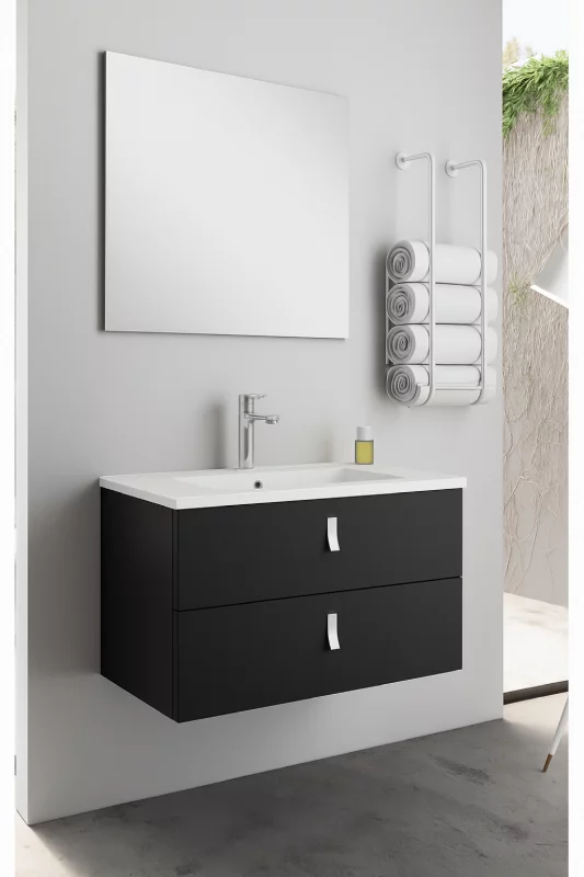 Meuble SDB INVICTA Noir 80cm vasque incluse