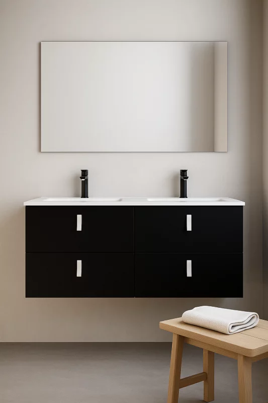 Meuble SDB INVICTA Noir 120cm vasque incluse